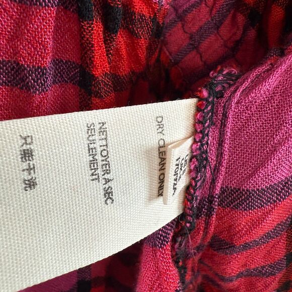 We the Free Free People | Pacific Dawn Red Pink Plaid Distressed Shirt | Sz S - Picture 6 of 12